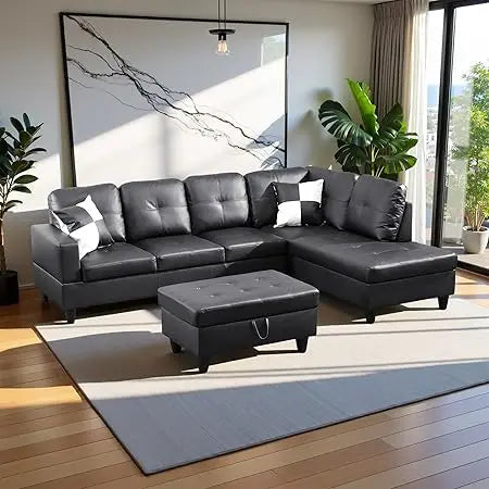 Sweet Blossoms Haven Modern L Shaped Sectional Sofa Ottoman