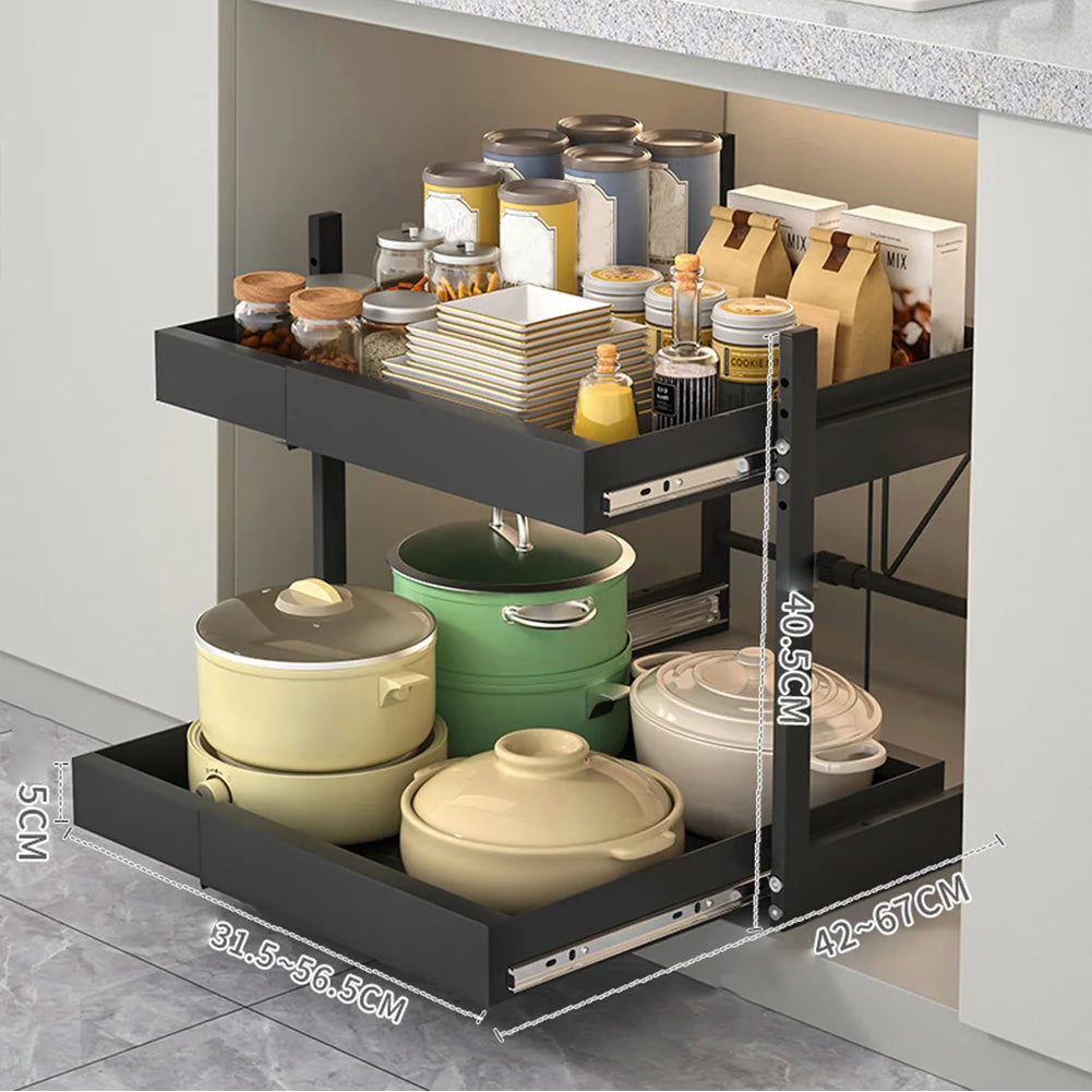 2 Tier Under Sink Sliding Cabinet Basket Organizer Drawer Pull Out Cabinet Multi-Purpose Sink Organizer for Bathroom Kitchen