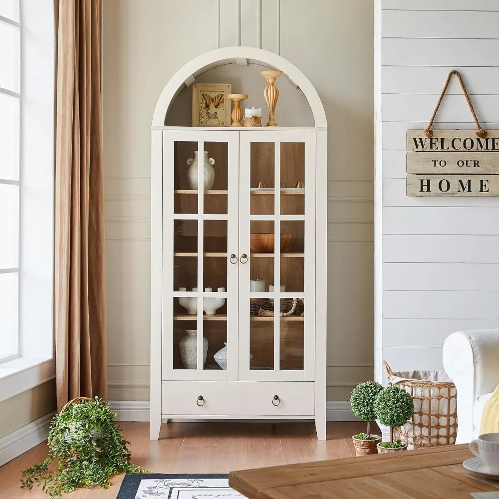 Huanzhuang Farmhouse Arched Cabinet With Glass Doors