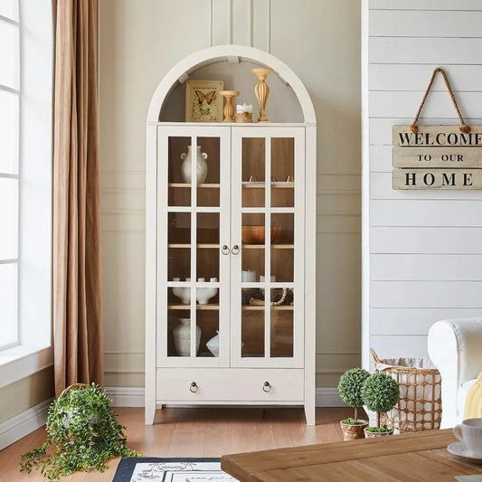 Huanzhuang Farmhouse Arched Cabinet With Glass Doors