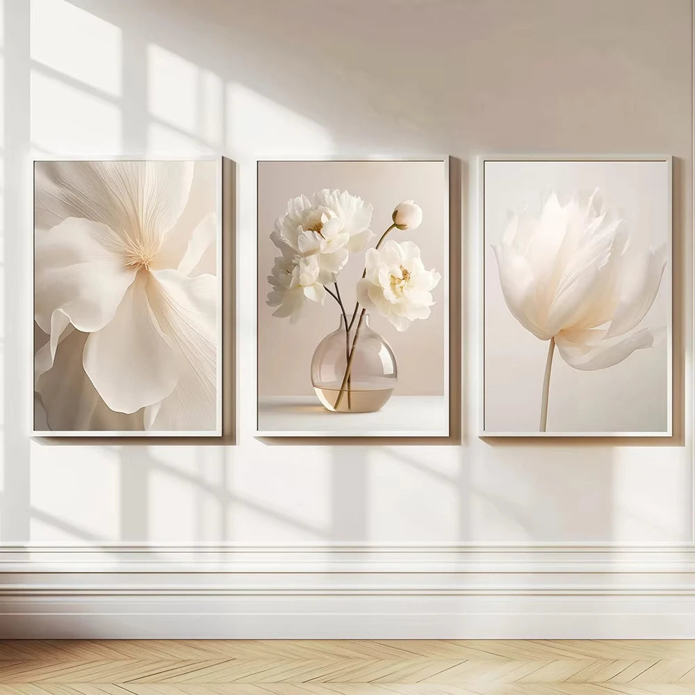 Scandinavian Beige Peony Flower Art Poster Modern Flower Botanical Wall Decor Beautiful Art Canvas Print Home Bedroom Decor