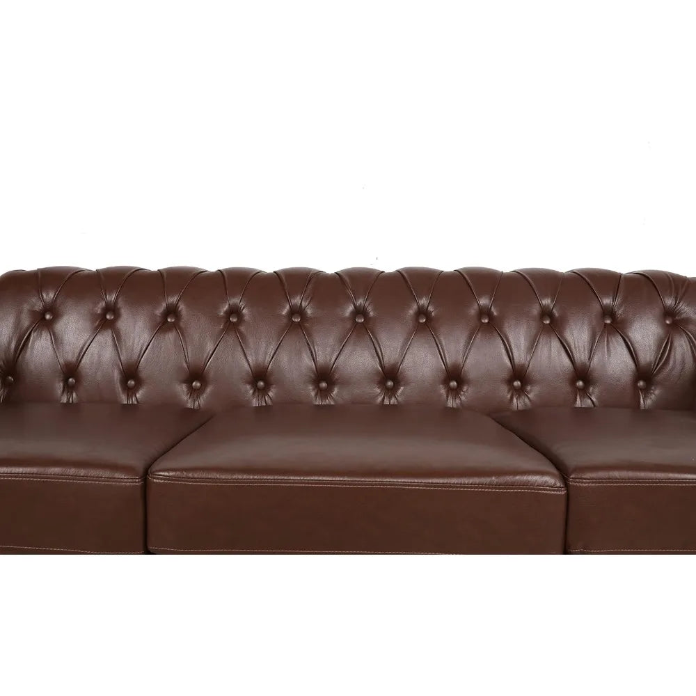 DAFIFY Chesterfield Sofa Tufted Leather 3 Seater Couch