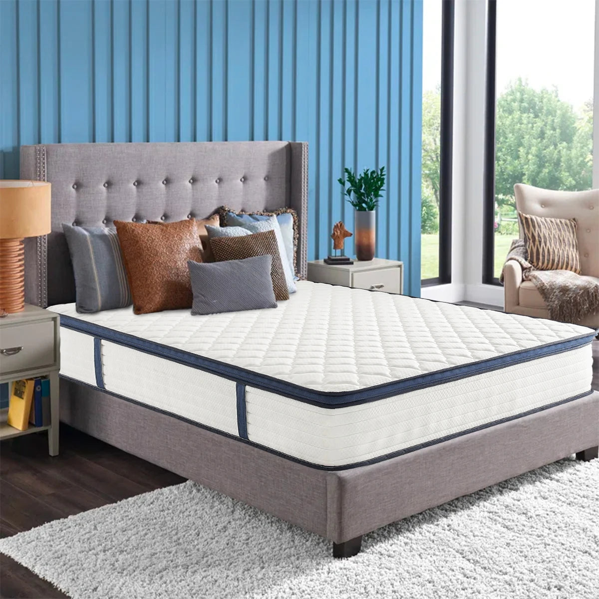 Queen Size Gel Memory Foam Hybrid Mattress with Pressure Relief and Medium Firm Comfort