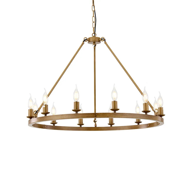 Phube American Wagon Wheel Chandelier Round Ceiling Lamp