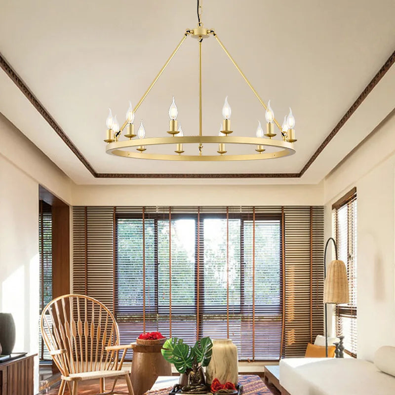 Phube American Wagon Wheel Chandelier Round Ceiling Lamp