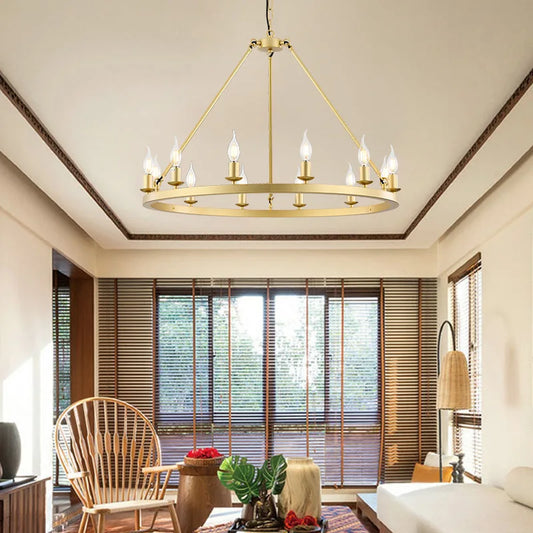 Phube American Wagon Wheel Chandelier Round Ceiling Lamp