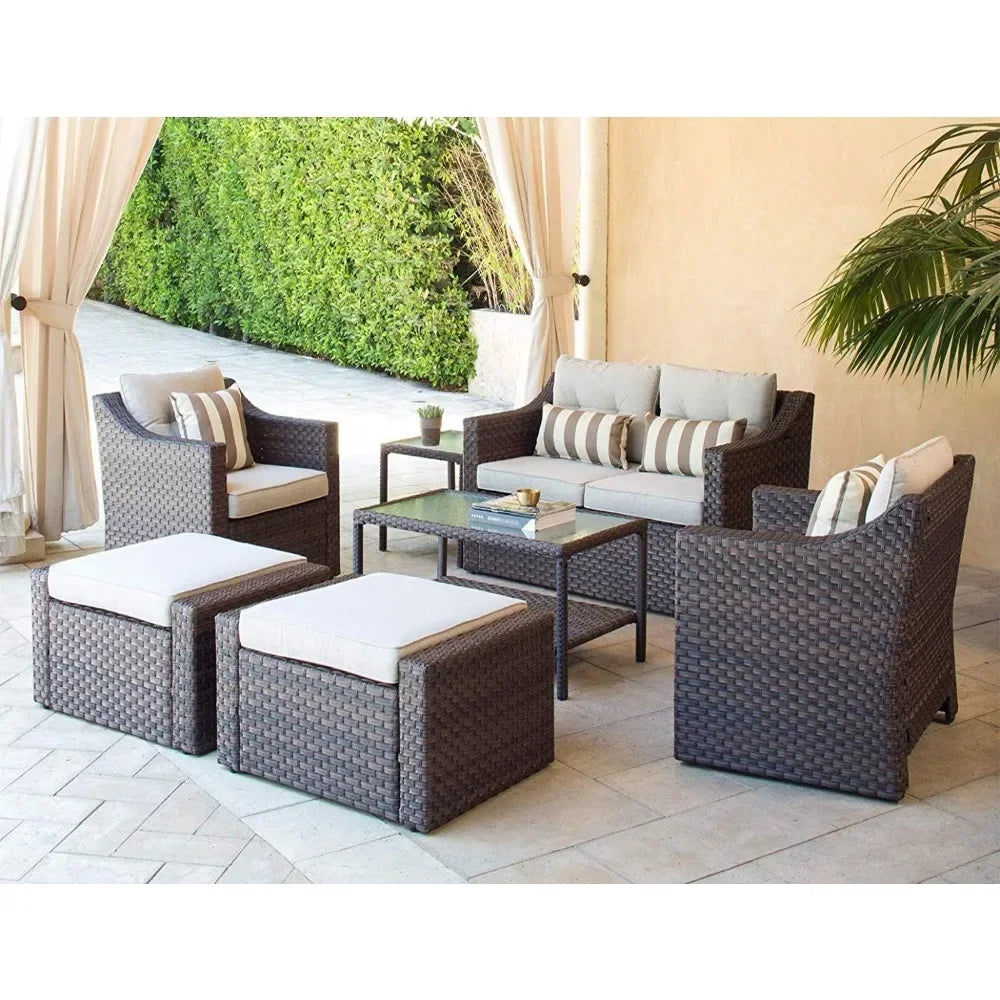 Guangbai Outdoor Set Wicker Conversation Glass Coffee Table
