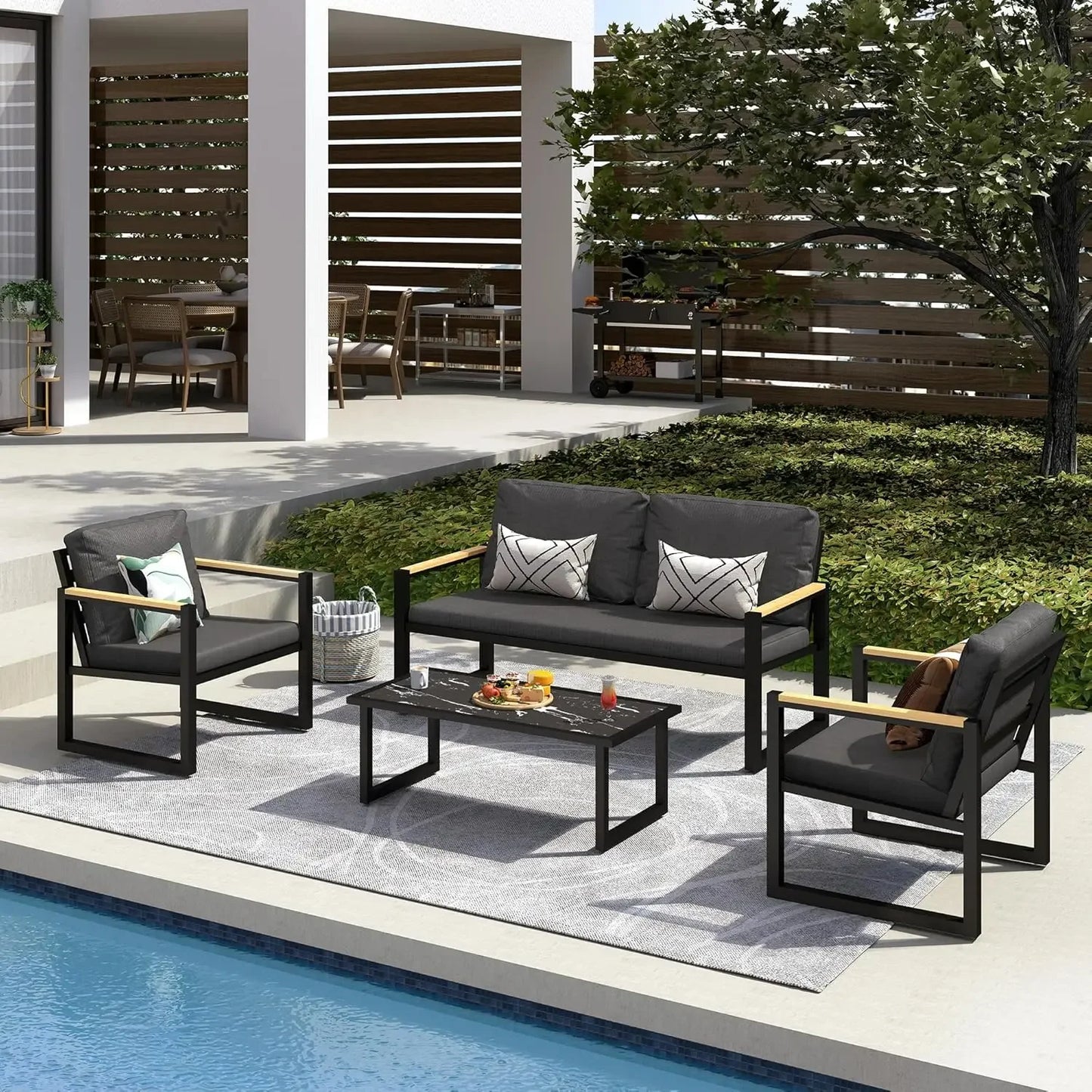 General Use Patio Furniture Set 4 Piece Outdoor Aluminum