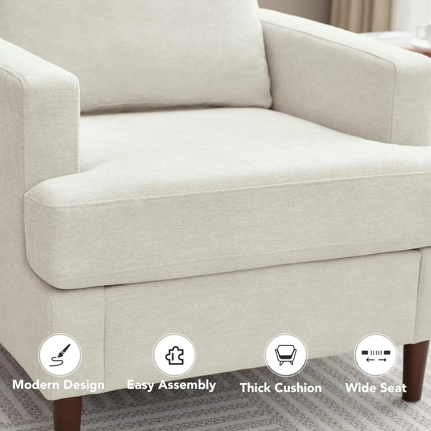 XMSJ Mid Century Linen Armchair For Living Room Cozy