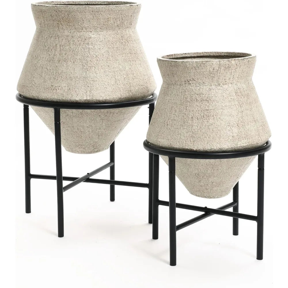 LuxenHome Indoor Planter Set Of 2 With Metal Stands