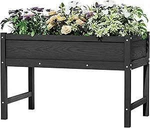 HDPE Raised Garden Bed with Legs, Outdoor All-Weather Elevated Planter Box Stand for Seeds, Herbs, Flowers, Vegetables (Black)