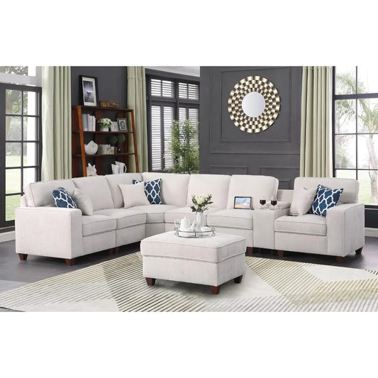 Sichuan Sectional Sofa With Movable Ottoman And Pillows