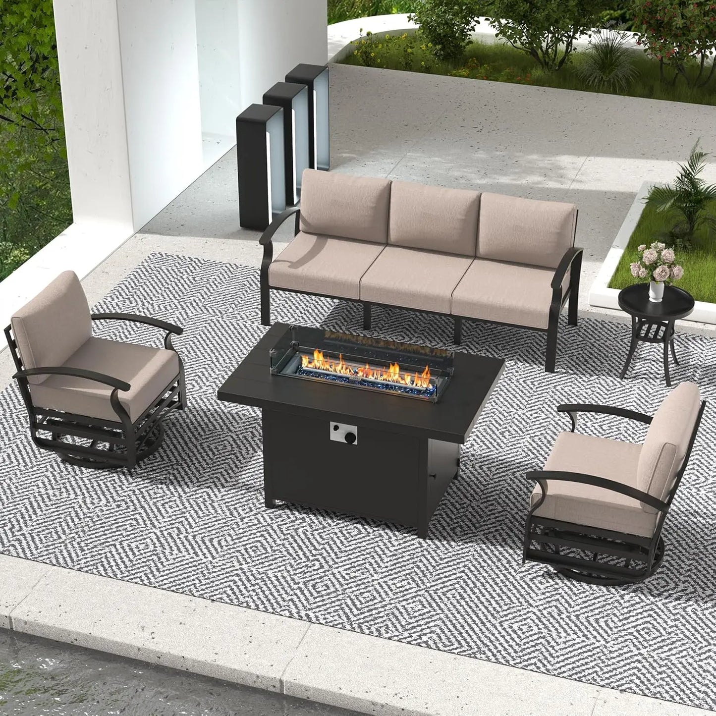 Hign-concerned Aluminum Patio Set With Fire Pit Cushions