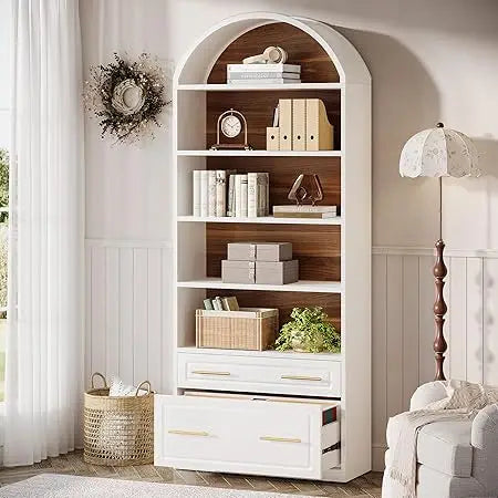 Arched Five Tier File Cabinet Bookcase Freestanding Wood