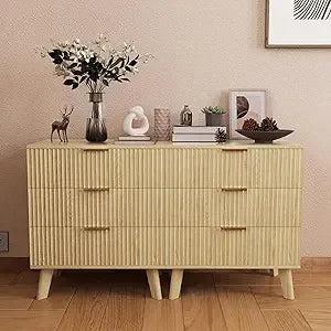 Ticify Fluted Double Dresser With Six Drawers Modern Chest