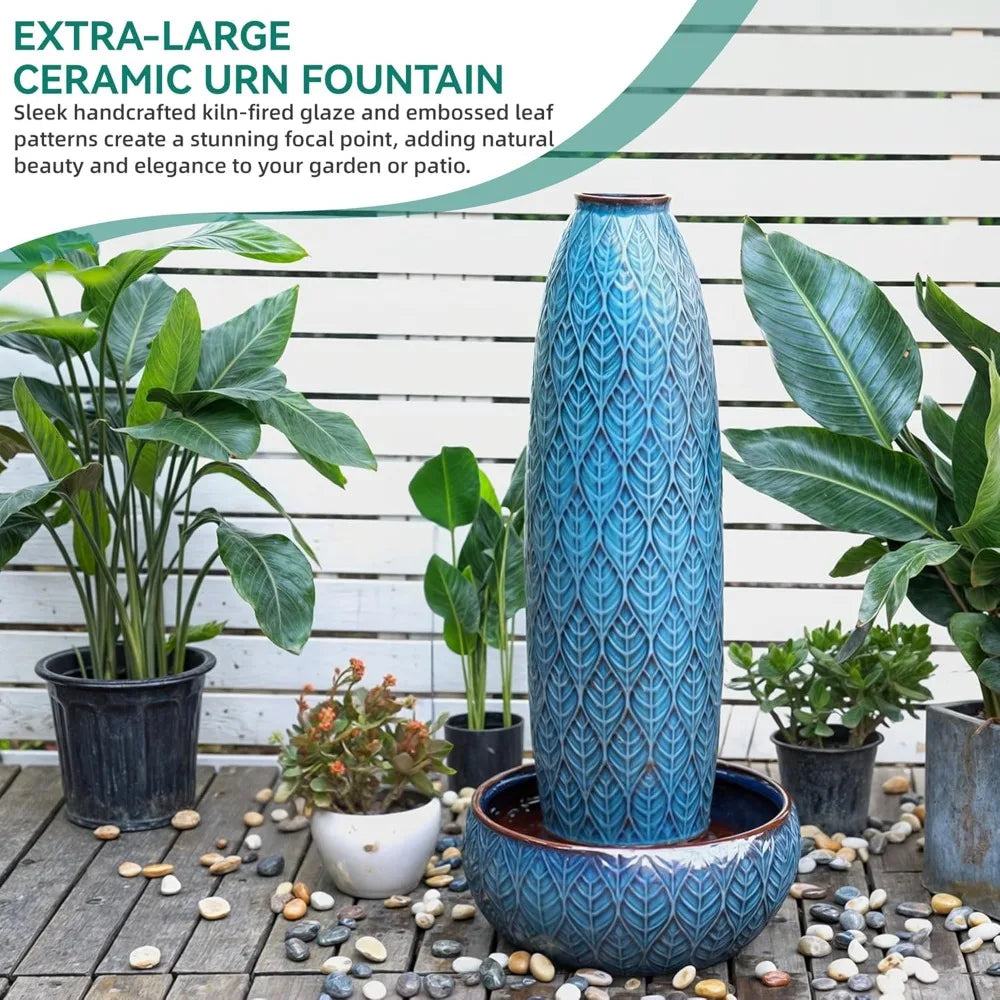 Autodaya Outdoor Ceramic Vase Water Fountain With LED Lights