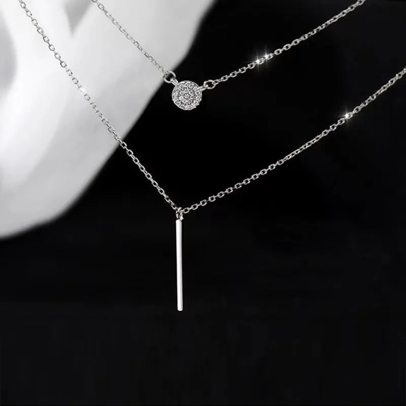 Zhejiang S925 Silver Double Chain Zircon Pendant Necklace