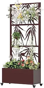 Metal Planter Box with Trellis 71 Inch by 47 Inch by 16 Inch Raised Garden Bed with Privacy Screen and Drainage Hole
