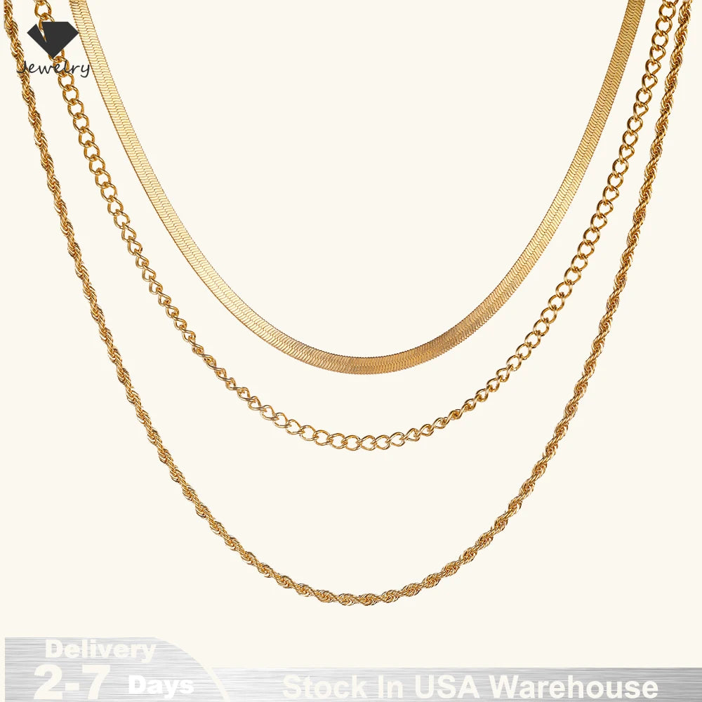 Gold Plated Layered Chain Necklace Set For Women Jewelry