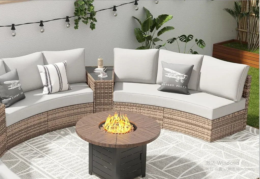 Furniture Sets, 3 Piece Half-Moon Sectional Round Sofa Set, Outdoor Patio Furniture with Cushions for Beach, Pool, Balcony