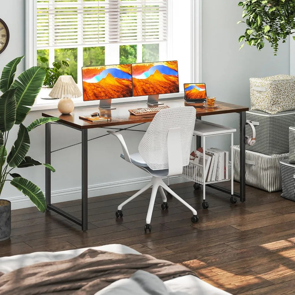 55 Inch Modern Computer Desk for Home Office and Study Vintage Writing Desk