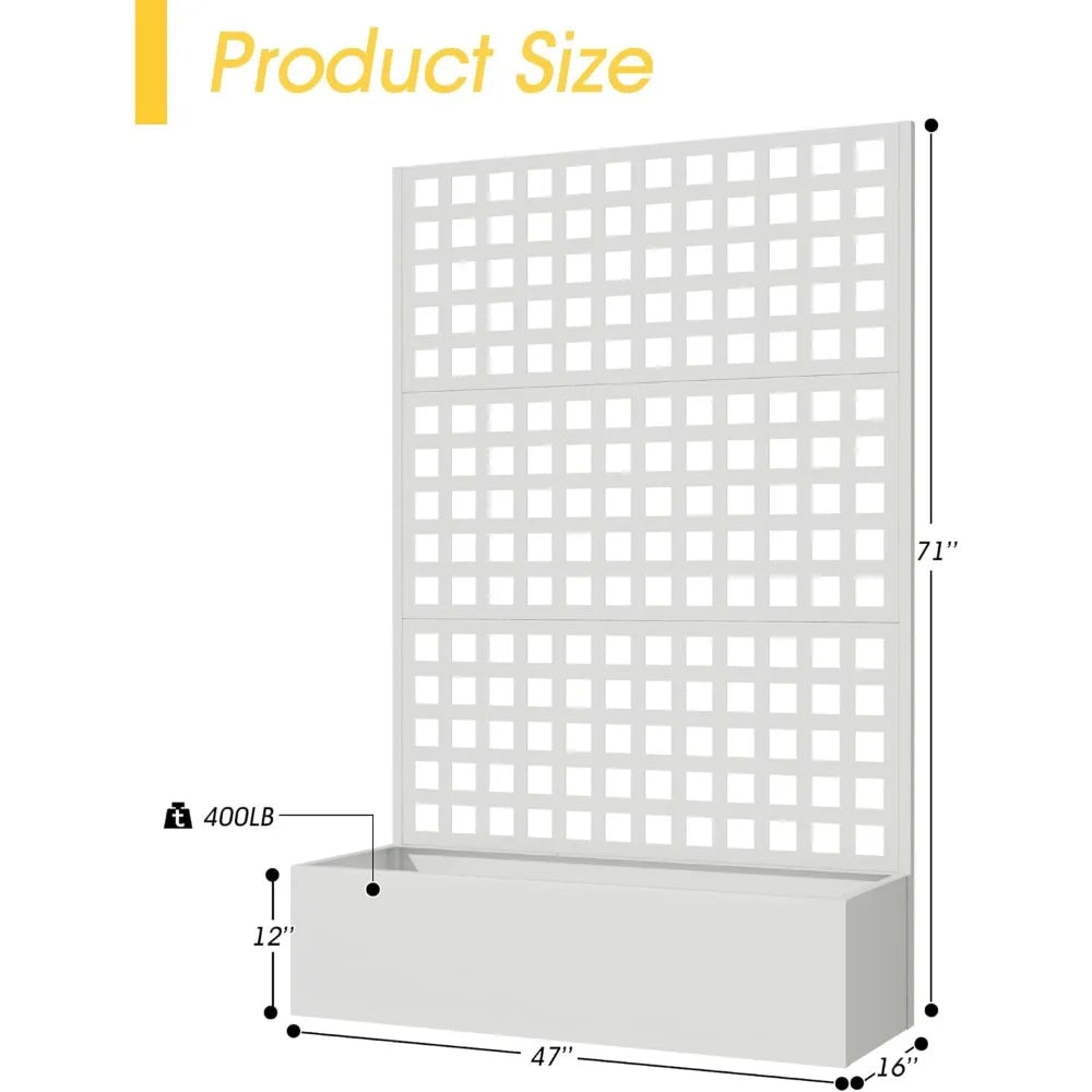 Metal Planter Box with Trellis 71 Inch by 47 Inch by 16 Inch Raised Garden Bed with Privacy Screen and Drainage Hole