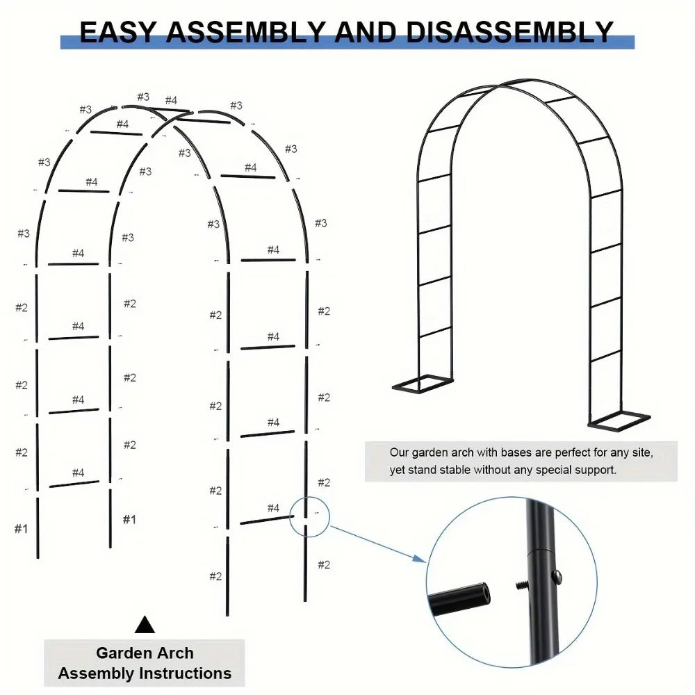 Metal Garden Arch Trellis  High Assemble Freely 2 Sizes, Garden Arbor for Wedding Party Climbing Plant Outdoor Indoor
