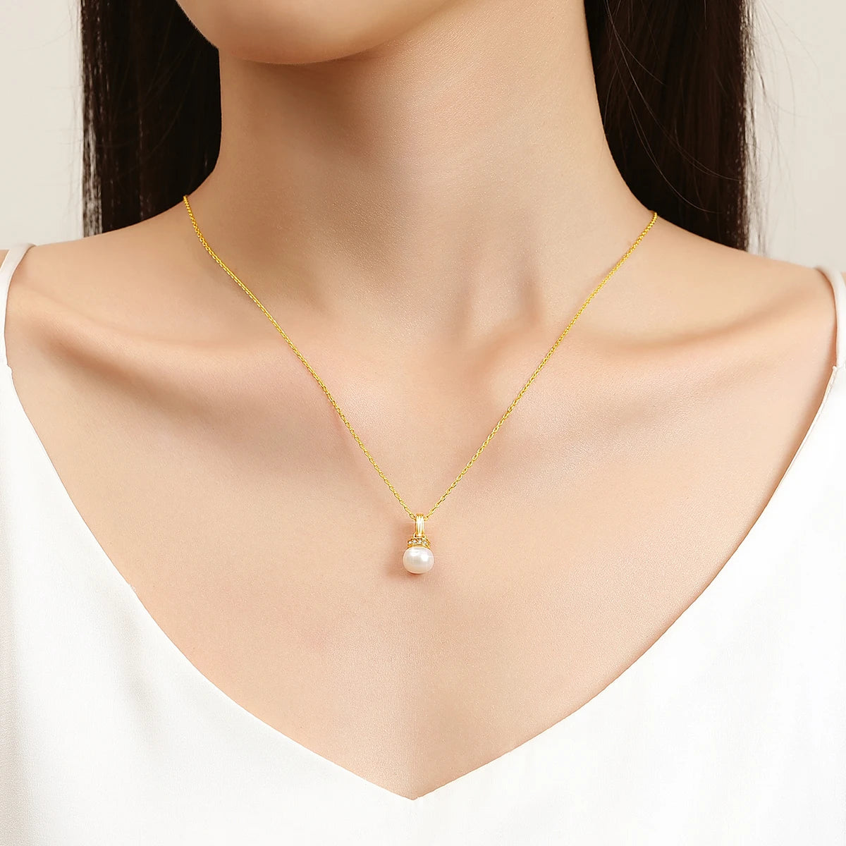 Real 18K Gold Natural Pearl Pendant Necklace with Certificate for Women Anniversary Gift