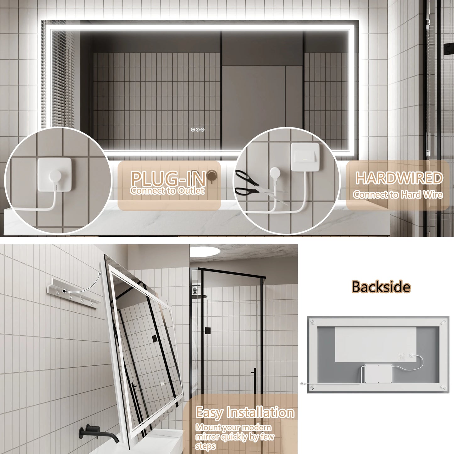 LED Bathroom Vanity Mirror With Lights Anti Fog Backlit