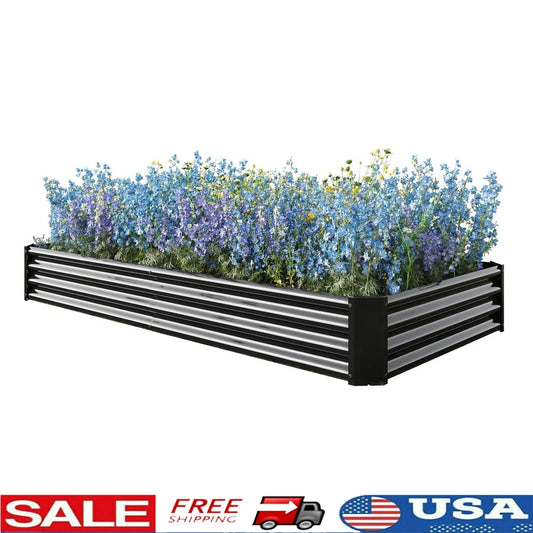 Metal Raised Garden Bed Kit Outdoor Planter for Vegetables Galvanized Steel Sturdy Weather Resistant Easy Assembly Planter Box