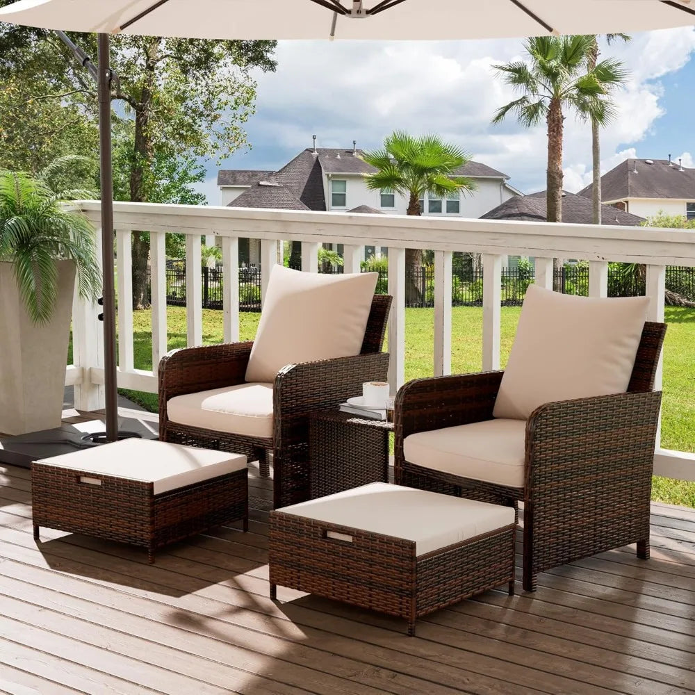 Outdoor Wicker Balcony Furniture With Ottoman Side Table