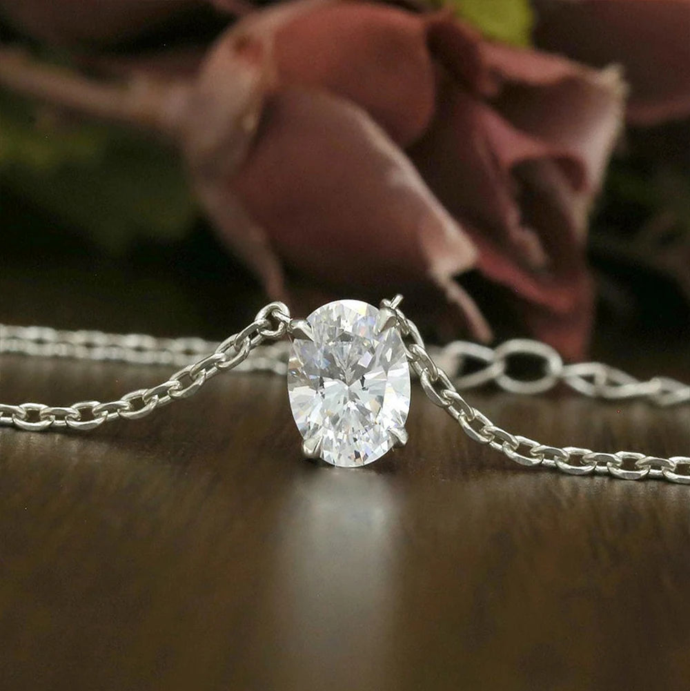 KUTPFC Moissanite Solitaire Oval Pendant Necklace Women