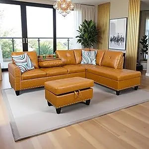 Sweet Blossoms Haven Modern L Shaped Sectional Sofa Ottoman