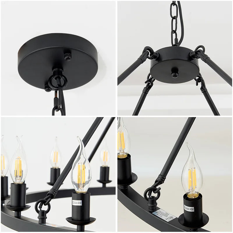 Phube American Wagon Wheel Chandelier Round Ceiling Lamp