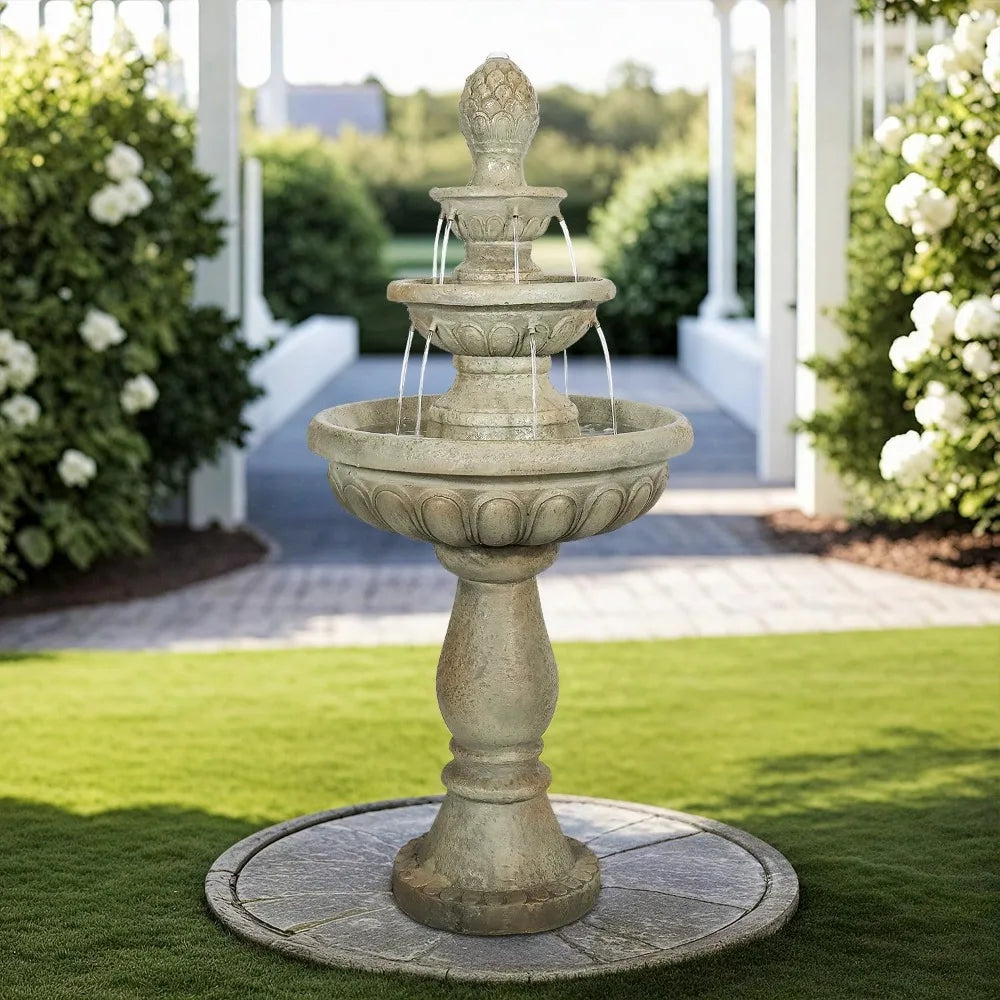 Sunjet Modern Concrete Outdoor Fountain 3 Tier Garden