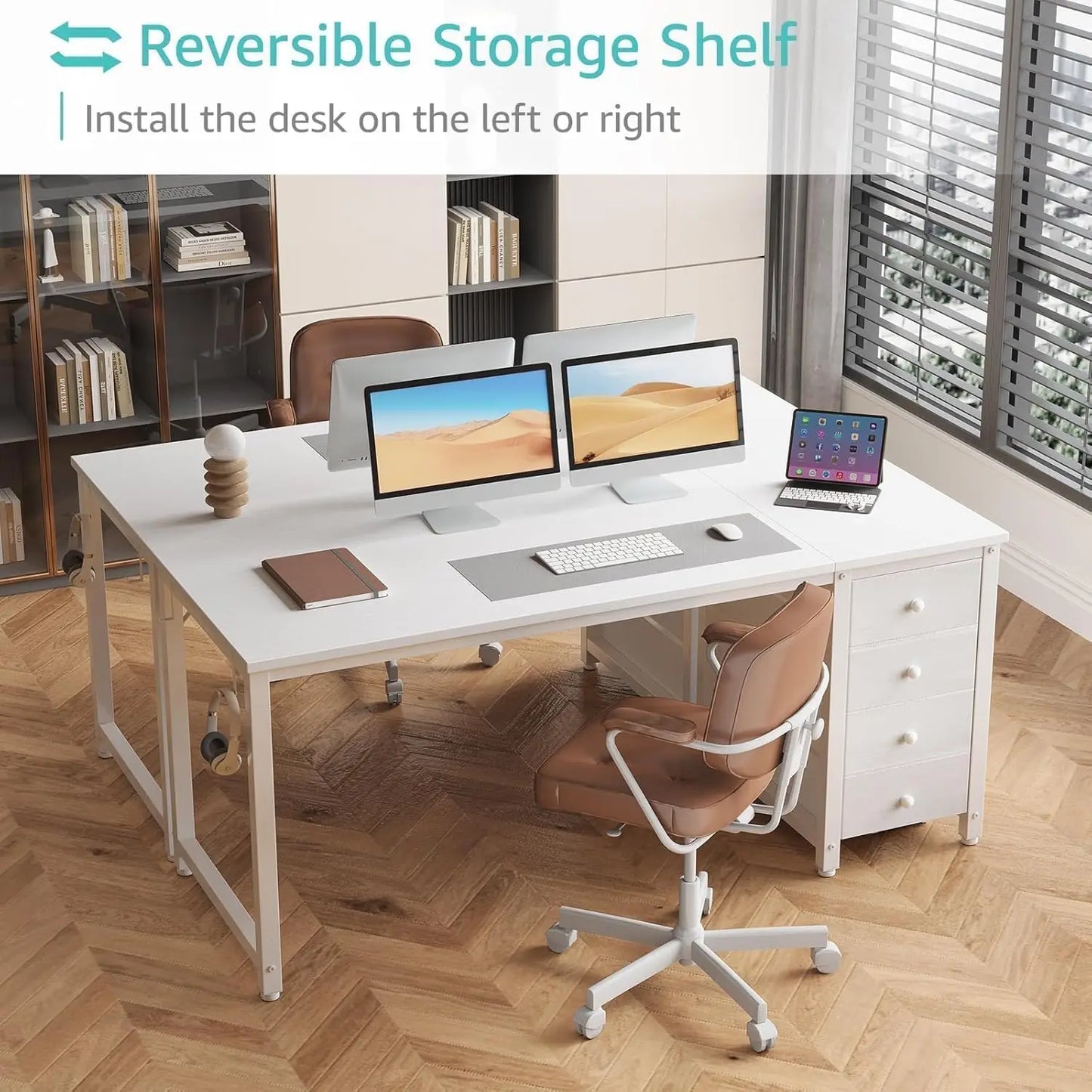 General Modern Computer Desk With Drawers For Home Office