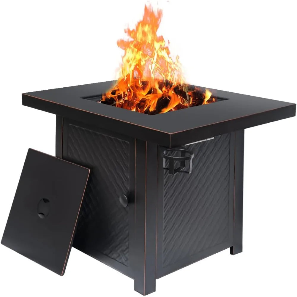 32'' Propane Fire Pit,50000 BTU Gas Firepit Table with 2 Drink Holders, Lid & Lava Rock,CSA Certified Outdoor Fire Pit Table for