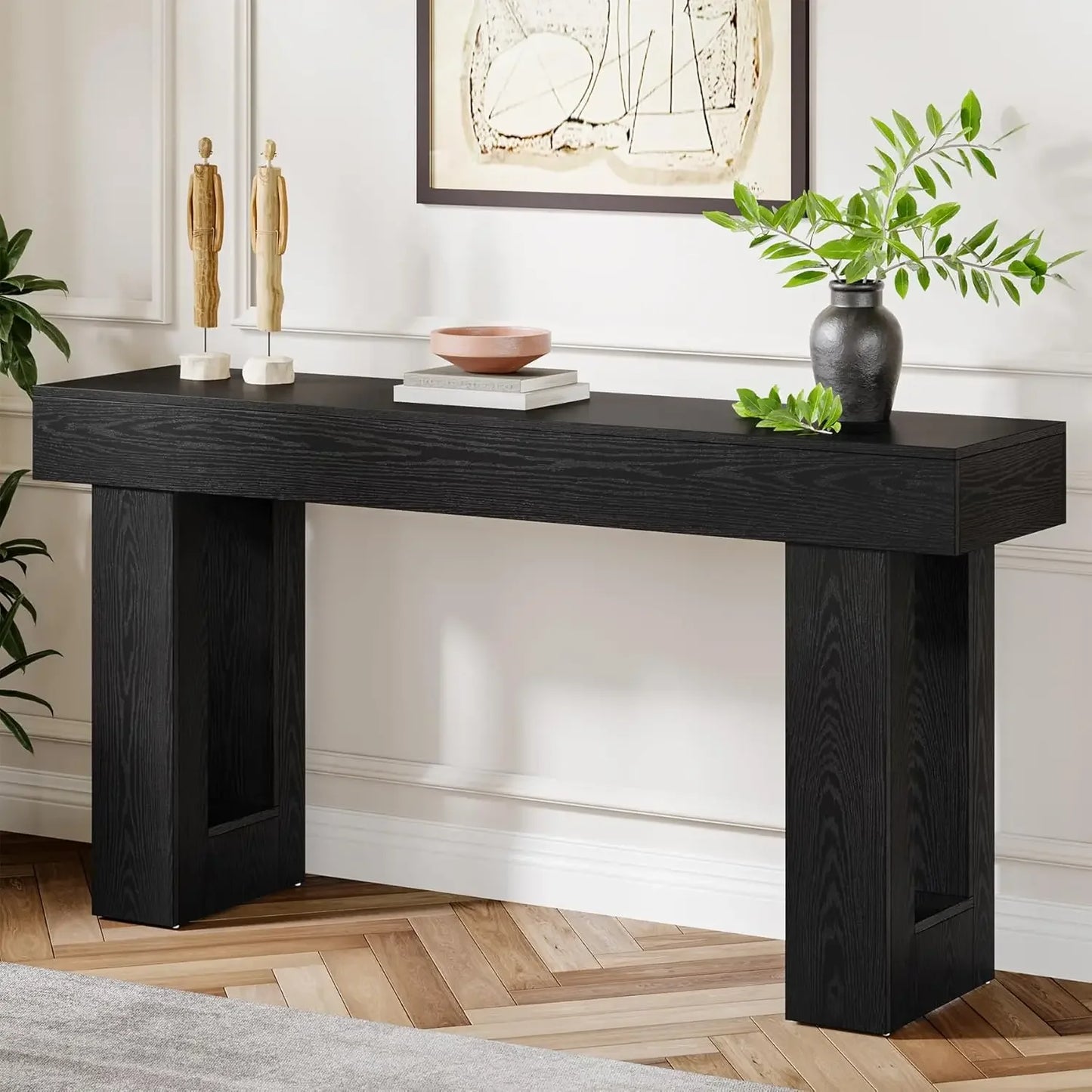 Farmhouse Console Table 63 Inch Long Narrow Sofa Table Behind The Couch Wooden Rectangular Entryway Table for Entrance
