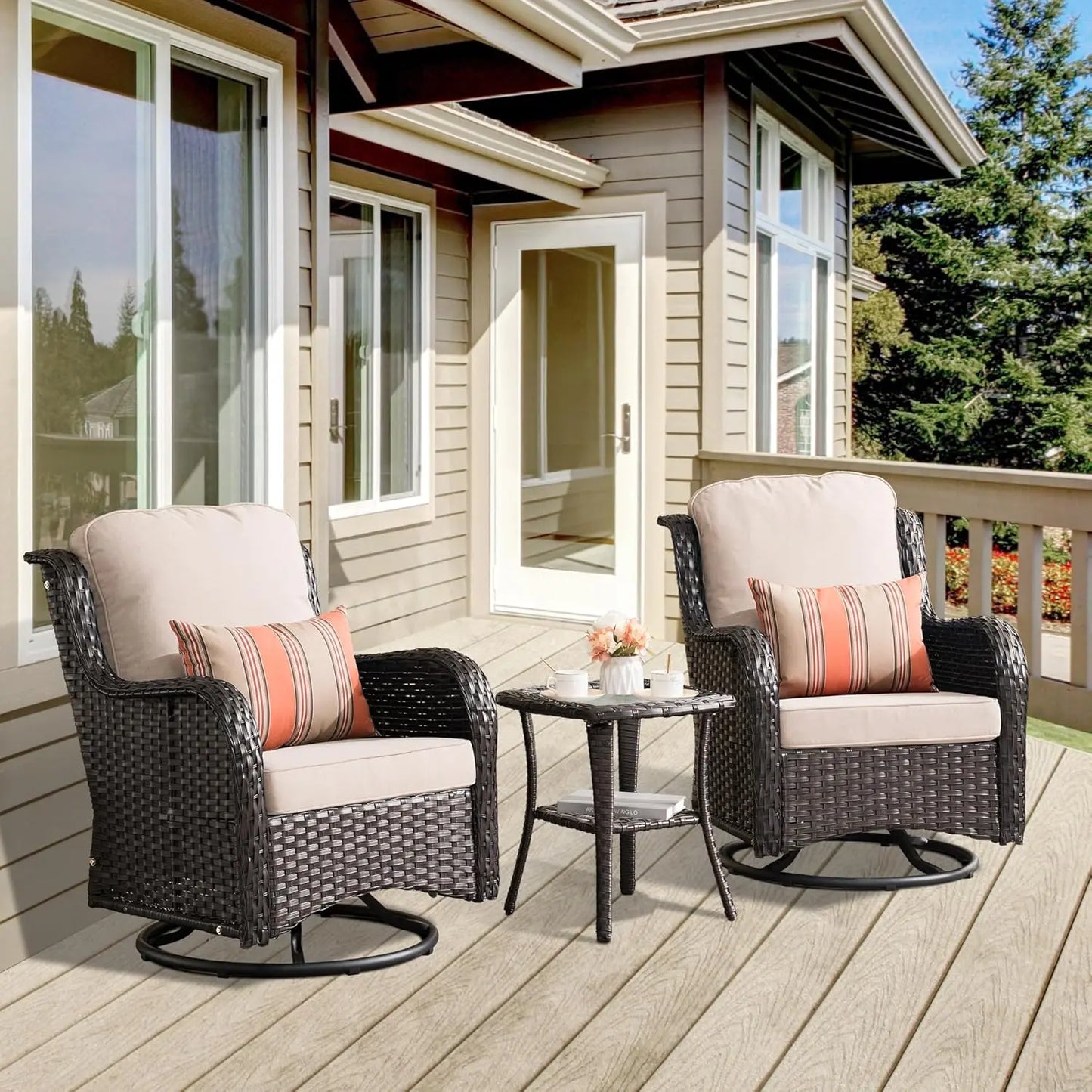 Angduo Outdoor Swivel Rocker Chair Set Of 2 Wicker Glider