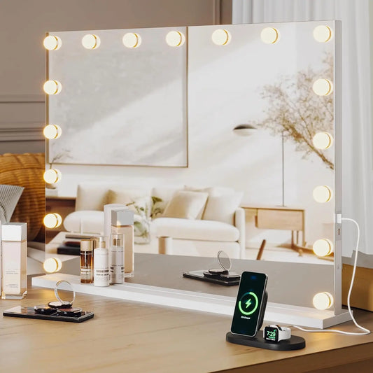 Vanity Mirror with Lights 17 Dimmable LED Bulbs Lighted 3 Color Modes Touch Control Makeup Mirror 3X Magnification for Bedroom