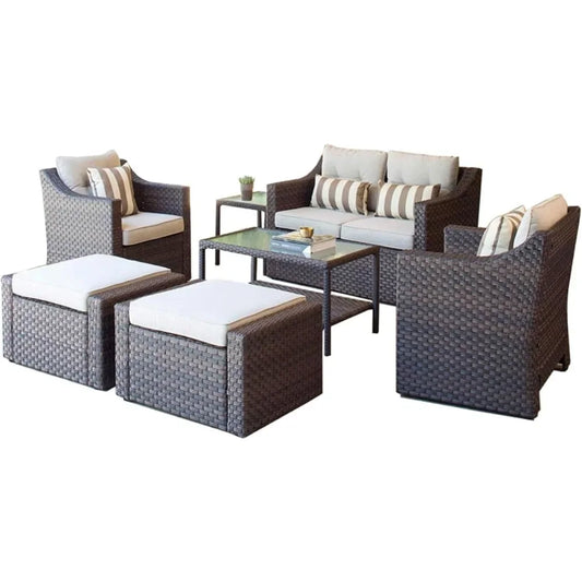 Guangbai Outdoor Set Wicker Conversation Glass Coffee Table