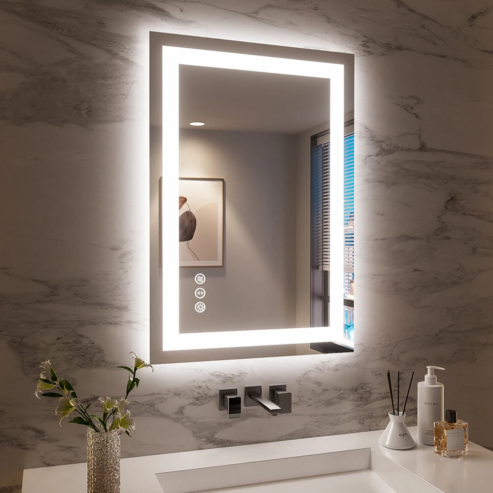 SH.KL Smart LED Bathroom Mirror, Anti-Fog and Dimmable, 3-Color Lighting with Memory, 5mm Shatterproof Glass, Wall-Mounted