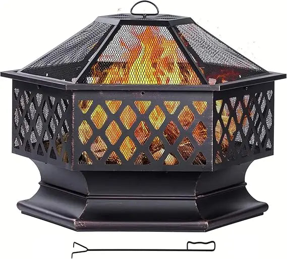 Hexagonal Outdoor Wood Burning Fire Pit For Patio Backyard