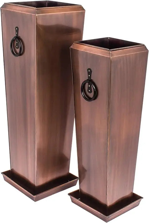 H Potter Tall Outdoor Planters Copper Large Flower Pots Indoor for Patio Balcony Garden Deck Front Porch Entryway with Tray (Ant