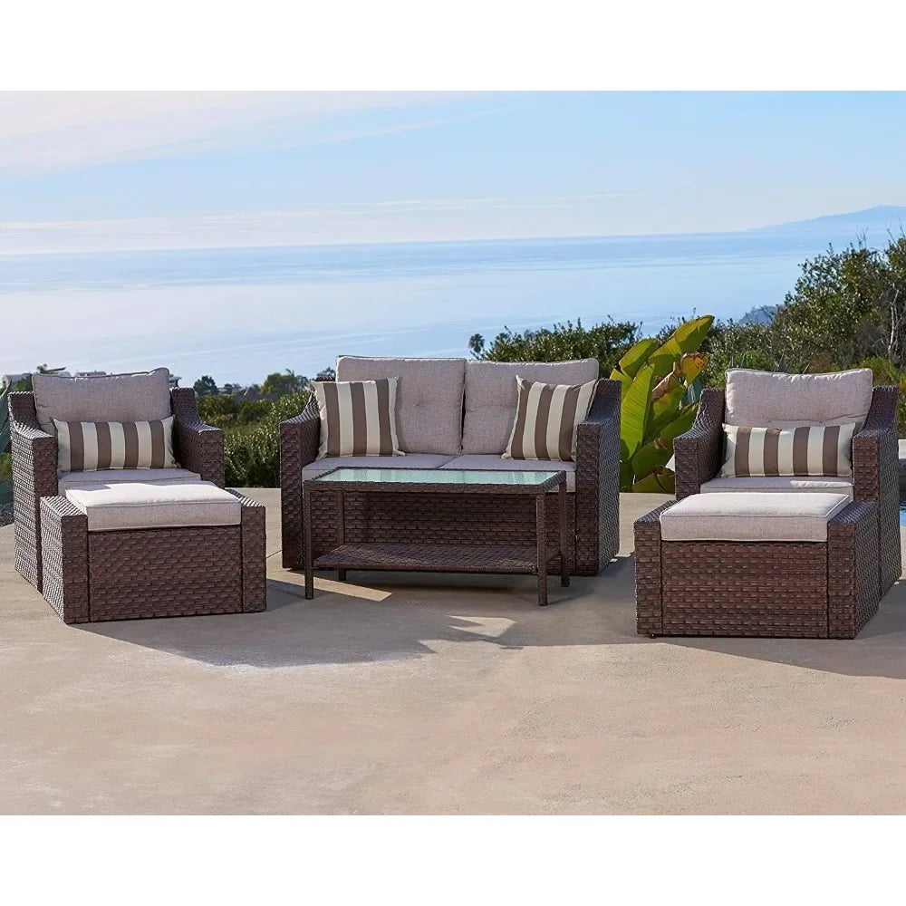 Guangbai Outdoor Set Wicker Conversation Glass Coffee Table