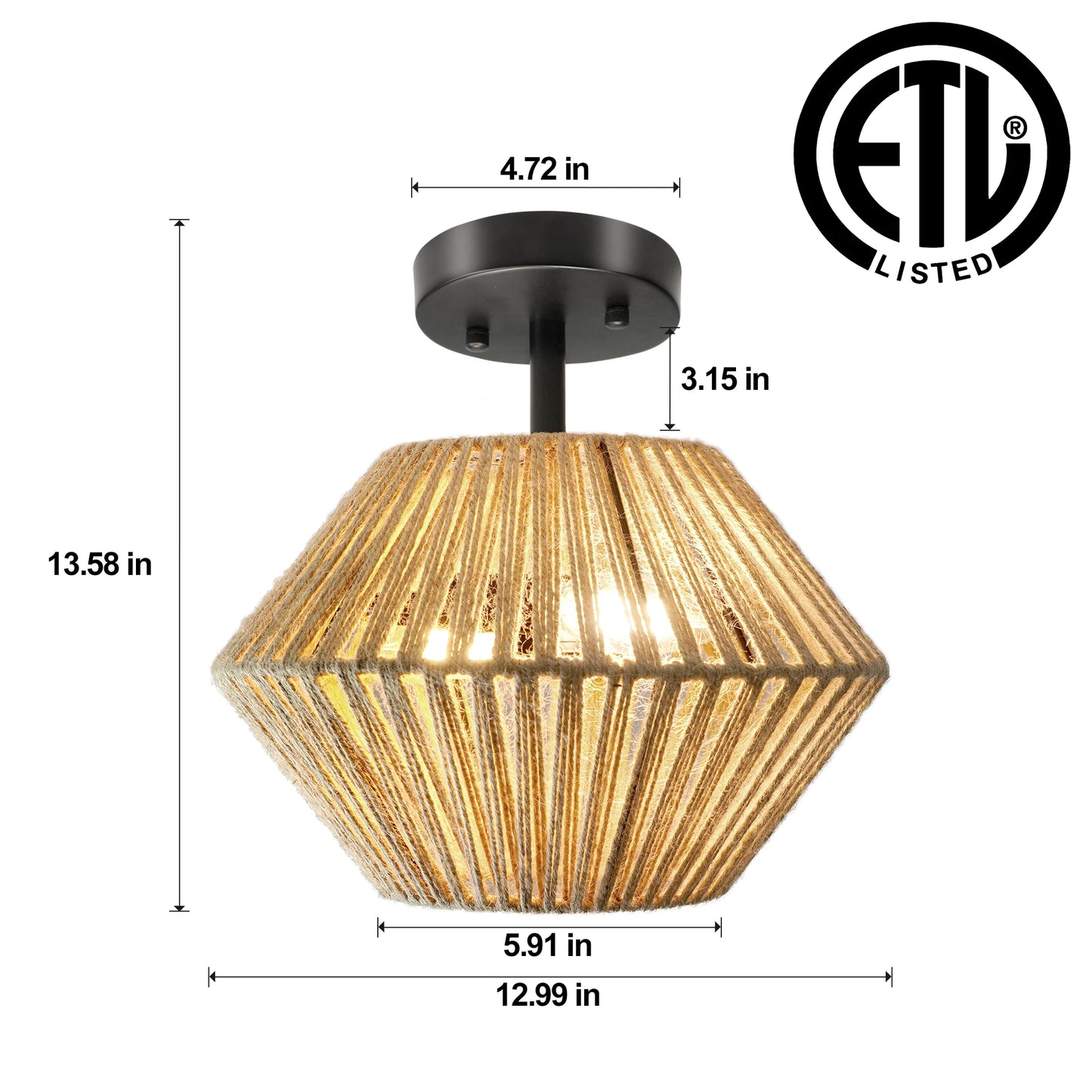 Bohemian Rattan Cloakroom Ceiling Light, Hand-Woven Living Room Ceiling Lamp, Modern Minimalist Bedroom Ceiling Lights