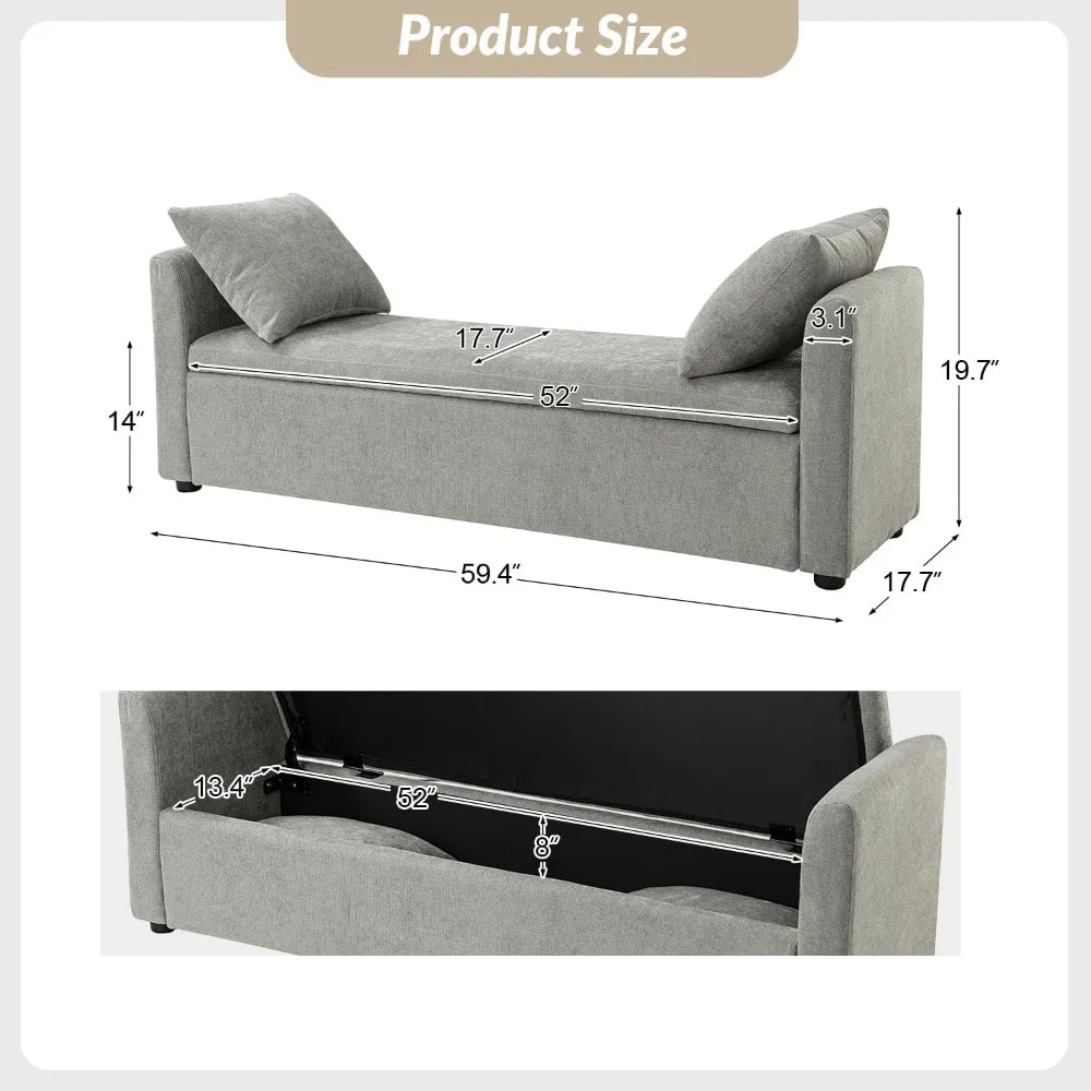 Modern Storage Ottoman Bench With Arms And Soft Pillows