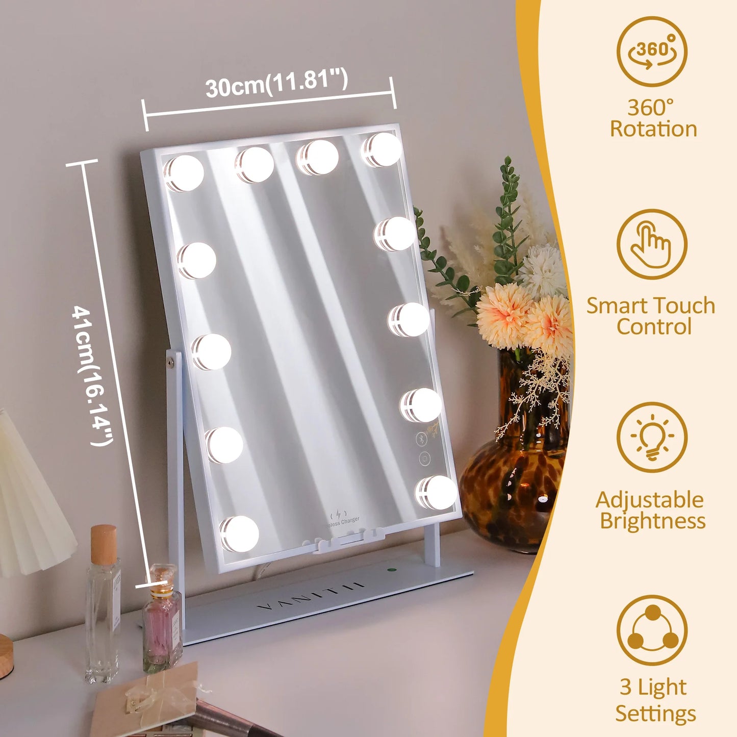 Fenchilin Vanity Mirror With Lights Wireless Charger
