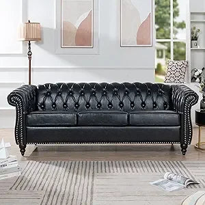 DAFIFY Chesterfield Sofa Tufted PU Leather Mid Century Sofa