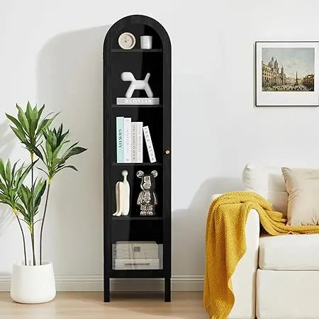 MKDK Bookcase 5 Tier With Adjustable Shelves Glass Door